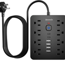 Bawmwim Surge Protector Power Strip, 8 Outlets(1250W/10A), 6 USB Charging Ports(2 USB C), 6FT Flat Plug Extension Cord Outlet Extender with Overload Protection, ETL Certified for Office, Dorm Room