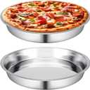 Nuogo 2 Pcs 16 Inch Large Deep Pizza Pans Stainless Steel Pizza Tray Round Oven Tray Rust Proof Reusable Bakeware Cooking Pan Dishwasher Safe for Baking, Serving, and Displaying Cookie Pie