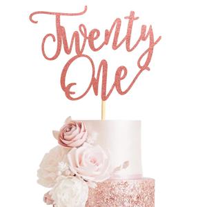 1Pc Twenty One Cake Topper - 21st Happy Birthday Cake Decorations, 21 Birthday Party Decor, Wedding Anniversary Party Decorations - Rose Gold Glitter