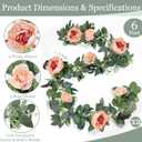 2 Pack 12Ft Artificial Eucalyptus Floral Garland with 16 Flowers Vintage Peony Rose, Pink Fake Flower Greenery Spring Garland Floral Vines for Mantle Wedding Arch Home Table Runner Backdrop Decor