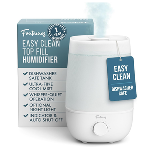 Fontaines Luxury Top-Fill Cool Mist Humidifier - 360° Ultra-Fine Spray, Whisper-Quiet Operation, Dishwasher-Safe Tank, Nightlight & Auto Shut-Off, Easy to Clean for Home, Bedroom, Baby Nursery
