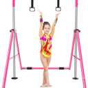 Safly Fun Gymnastics Bar for Kids 3-9, Foldable & Adjustable 35"-51", Supports 140Lbs with Pad, Easy to Assemble, Gymnastics Equipment for Indoor/Outdoor Training (Pink)