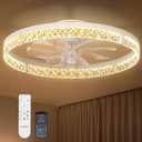 addlon Ceiling Fans with Lights and Remote, 24'' Low Profile Flush Mount Ceiling Fan, 30006000K Dimmable LED Fandelier, Bladeless Crystal Fan Light for Bedroom, Kitchen, Living Room, White