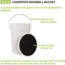 Champion Sports 6 Gallon Bucket with Padded Soft Seat Lid - Durable Construction - Balls Not Included - Ideal for Baseball, Softball, T-Ball, Practice Balls, and Lacrosse White