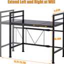Extendable Microwave Oven Stand, Adjustable Microwave rack Toaster Shelf, Heavy Duty Rack 2 Tier Kitchen Counter Top Organizer with 6 Hooks for Kitchen