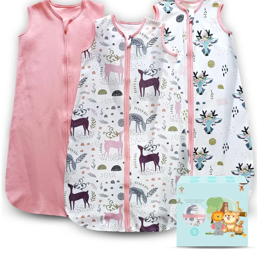 Cute Castle Baby Sleep Sack 0-6 Months - Lightweight 100% Cotton 2-Way Zipper TOG 0.5 Infant Wearable Blanket, Newborn Essentials Toddler Sleep Clothes (3 Pack Pink)