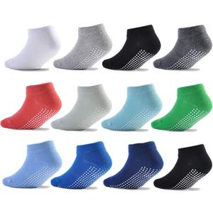 EPEIUS Baby Socks Low Cut Non-Slip Socks for Newborn Infants Toddlers Girls Boys Ankle Socks with Grips 12 Pairs (0-6 Months)