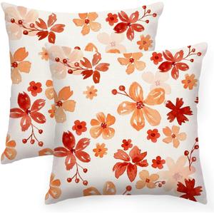 RABUSOFA Fall Throw Pillow Covers 18x18 Inch Set of 2,Autumn Floral Decor Thanksgiving Harvest Farmhouse Cushion Case Decoration for Home Sofa Couch (Orange, 18" x 18")