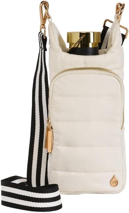 WanderFull® Original HydroBag® Fits Up to 32 oz Water Bottle Holder with Strap - Hands-Free Crossbody Water Bottle Carrier Bag with Phone Pocket - Light Gold