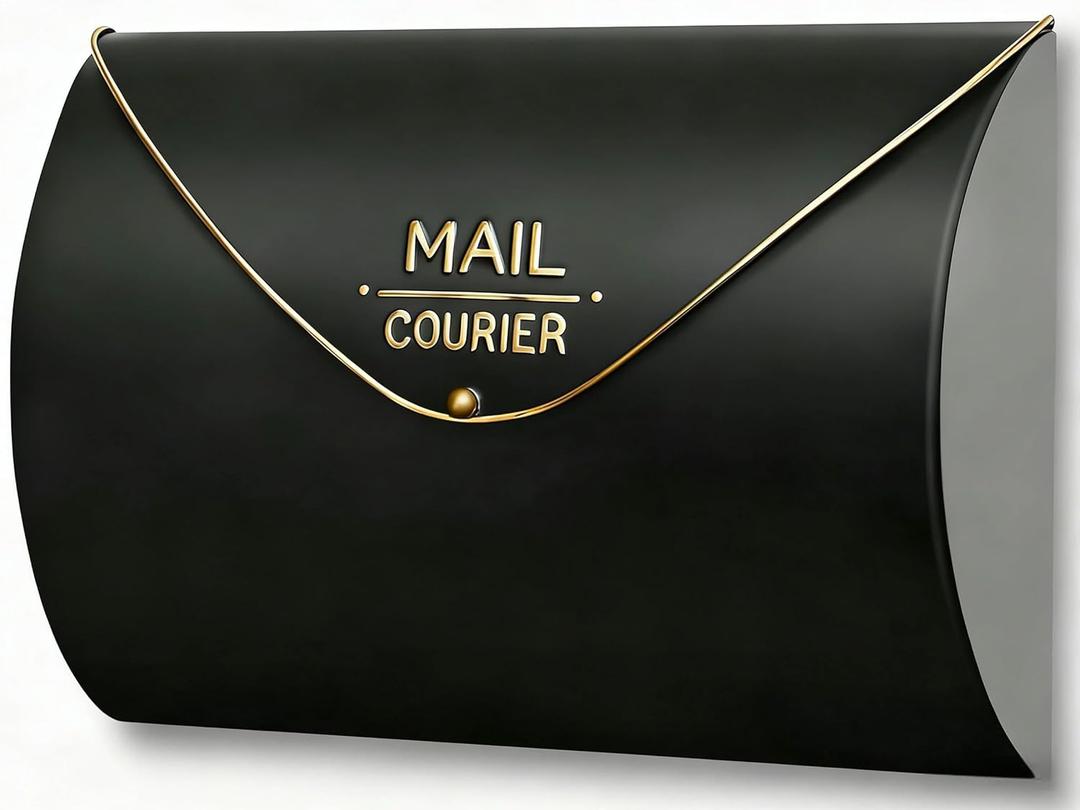 Black Wall Mount Mailbox for Outside, Waterproof Metal Mailboxes with Rust-Proof Galvanized Steel, Large Capacity Envelope Mailbox for House, 12.99 x 10.35 x 5 Inch