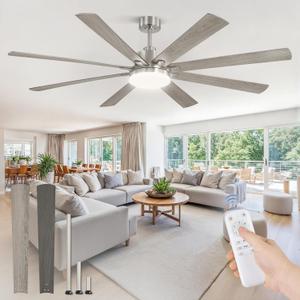 72 Inch Ceiling Fan with Light, Brushed Nickel Modern Ceiling Fan with large LED Panel, Quiet Reversible DC Motor, 6-Speeds, 3CCT, Indoor/Outdoor Ceiling Fans for Living Room, Garage, Bedroom