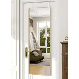48" x 14.56" Full Length Mirror Over the Door Wall Mounted Aluminum Alloy Frame, Gold