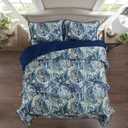 DJY Navy Gold Paisley Quilt Set California King Size - Boho Bedspread Coverlet Set 3 Pieces, Soft Lightweight Microfiber Navy Blue Paisley Floral Pattern Bedding for All Season, 112"x96"