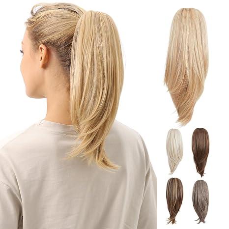 JUVABUN Straight Ponytail 15" Platinum Blonde | Claw Clip-In Ponytail Hair Extensions | Synthetic Clip-In Ponytail for Women | Straight Ponytail Extension | Real Human Hair Look