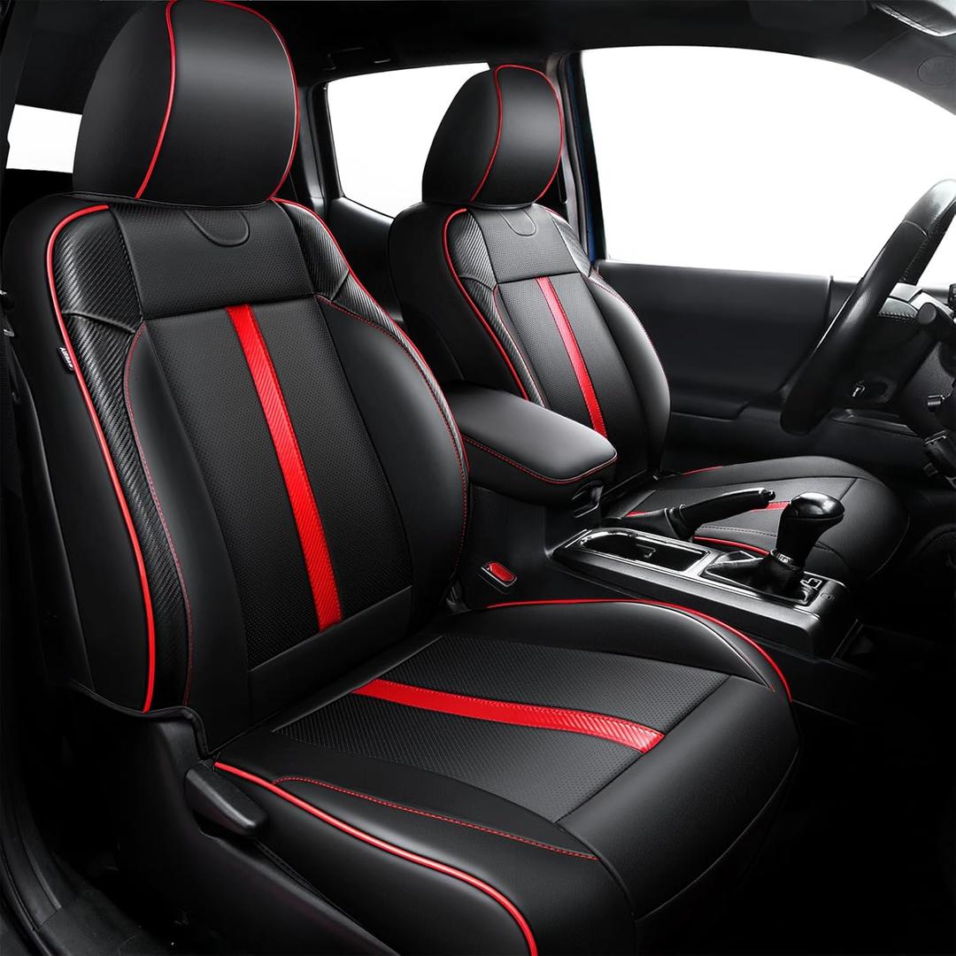 Leather Seat Covers Custom Fit for Tacoma Gen 3rd Double & Crew Cab (2016-2023) - Fully Covered - Fit Like a Glove - Center Console Armrest Covers Included - for Tacoma Accessories