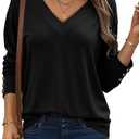 Dokotoo Women's Casual Long Sleeve V Neck Pullover Shirts Loose Fit Lightweight Knit Tops