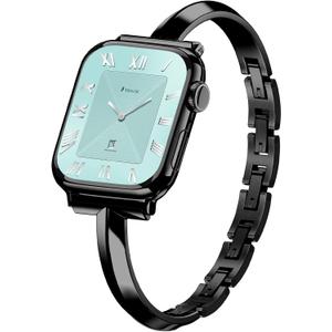 Missair Thin Band Compatible with Apple Watch 38mm 40mm 41mm 42mm 44mm 45mm 46mm 49mm for Women, Slim Bracelet Designer Dressy Stainless Steel Metal Strap for iWatch Series 10 9 8 7 6 5 4 3 SE Ultra (Black)