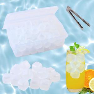 Reusable Ice Cube with Lid & Bin, 60 Pack Plastic Ice Cubes for Drinks BPA Free, Refreezable Square Ice Cubes for Water Bottles, Whiskey, Vodka, Coffee, Cocktails, Beer or Wine