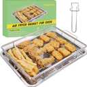 Extra Thick Air Fryer Basket for Full Size Oven,2 PCS-Set,Air Fry Basket & Crisper Tray Pan,Easy Cleaning and Crispy Results,Stainless Steel Air Fryer Accessories,with one Removable Handle,15''11''