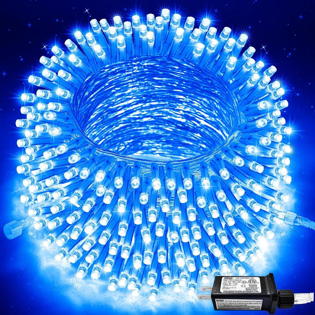 JMEXSUSS 250 LED Blue String Lights Indoor, 91.5ft Connectable Christmas Lights Outdoor Waterproof, 8 Modes Blue Christmas String Light for Party Garden Tree Halloween Decoration