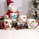 Topadorn Christmas Ceramic Coffee Mug Travel Cup Gift with Lid 18 oz, Porcelain Tea Cup with Handle for Home & Office, Set of 4 Mugs Holiday Gift for Friends and Family