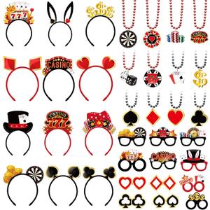 36 Pcs Casino Night Party Favors Casino Theme Felt Headband Eyeglasses Beaded Necklaces Dice Dollar Sign Poker Party Decorations Accessories for Las Vegas Game Night Decor Photo Prop Supplies