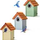 Bluebird Bird Houses for Outside Clearance - Set of 3 Nest Box with Stainless Steel Predator Guard - Alaskan Red Cedar Shingles Roof - UV Painting - 10 Years Outdoor(Beach Hut Houses)