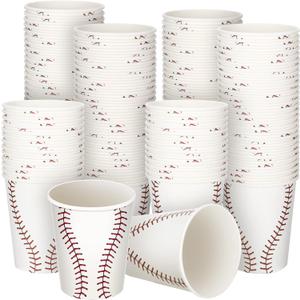 Teling 100 Pieces Baseball Themed Party Paper Cups Disposable 9oz Paper Cups for Sports Party Supplies Decorations Paper Drinking Cups for Birthday Party Favors