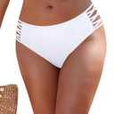 SHEKINI Women's Strappy Cutout Mid Waist Bikini Bottoms Swimsuit Full Coverage Basic Swim Bottoms Size Medium