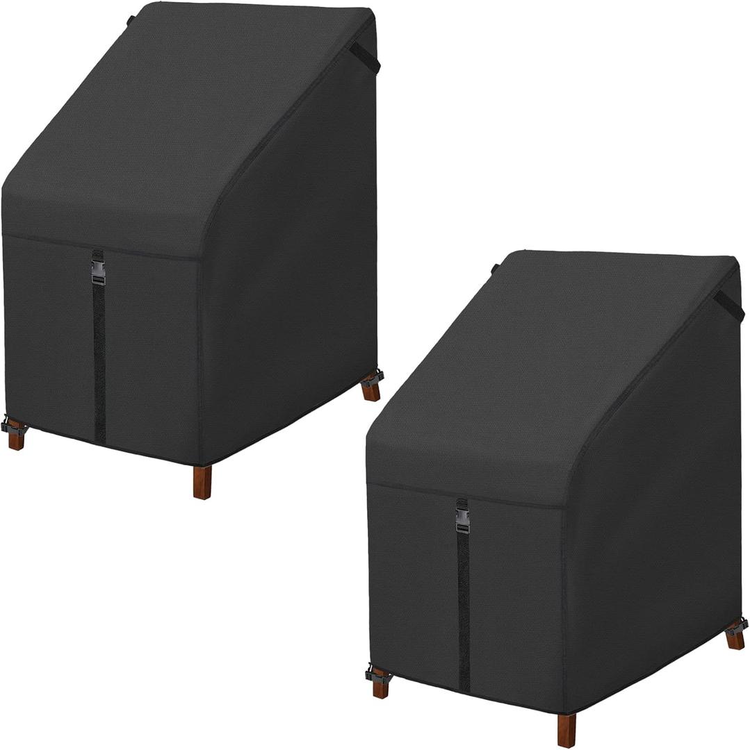 Porch Shield Patio Stackable Chair Covers - Waterproof Outdoor Stack of Chair Cover 2 Pack - 27W x 33D x 46H inch, Black