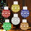 Glooglitter 6 Pcs 12 Inch Christmas Window Silhouette Lights Decorations Christmas Ball Lights Wreath Large Metal Window Decor LED Battery Operated with Suction Cup for Xmas Window Glass Wall Decor