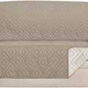 H.VERSAILTEX Reversible Loveseat Cover Furniture Protector Anti-Slip Water Resistant 2 Inch Wide Elastic Straps Couch Covers Pets Kids Fit Sitting Width Up to 46"(Love Seat: 75" x 90", Khaki/Beige)