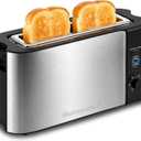 Elite Gourmet ECT3200 2-Slice, 1 Long Slot, Slim Toaster, Reheat, 6 Toast Settings, Defrost, Cancel Functions, Built-in Warming Rack, Extra Wide Slots for Bagels Waffles, Stainless Steel & Black