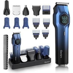 5-in-1 Electric Beard Trimmer Magnetic Replacement Heads, Professional Cordless Hair Clippers for Men Rechargeable, IPX7 Waterproof Grooming Kit for Face, Mustache, Body, Nose, Gifts for Men (Blue)