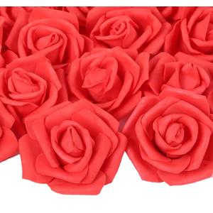 Artificial Rose Flowers,100 pcs Red Foam Rose Bulk Fake Flower Heads for DIY Wedding Bouquets Rose Wall Kissing Balls Bridal Shower Centerpieces Arrangements Party Tables Decorations(Coral Red)