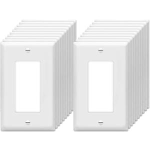 Decorator Wall Plates 1-Gang Switch Outlet Electrical Cover Plate Unbreakable Thermoplastic Faceplate for Light Receptacle Outlet Switch, White (20 Pack)