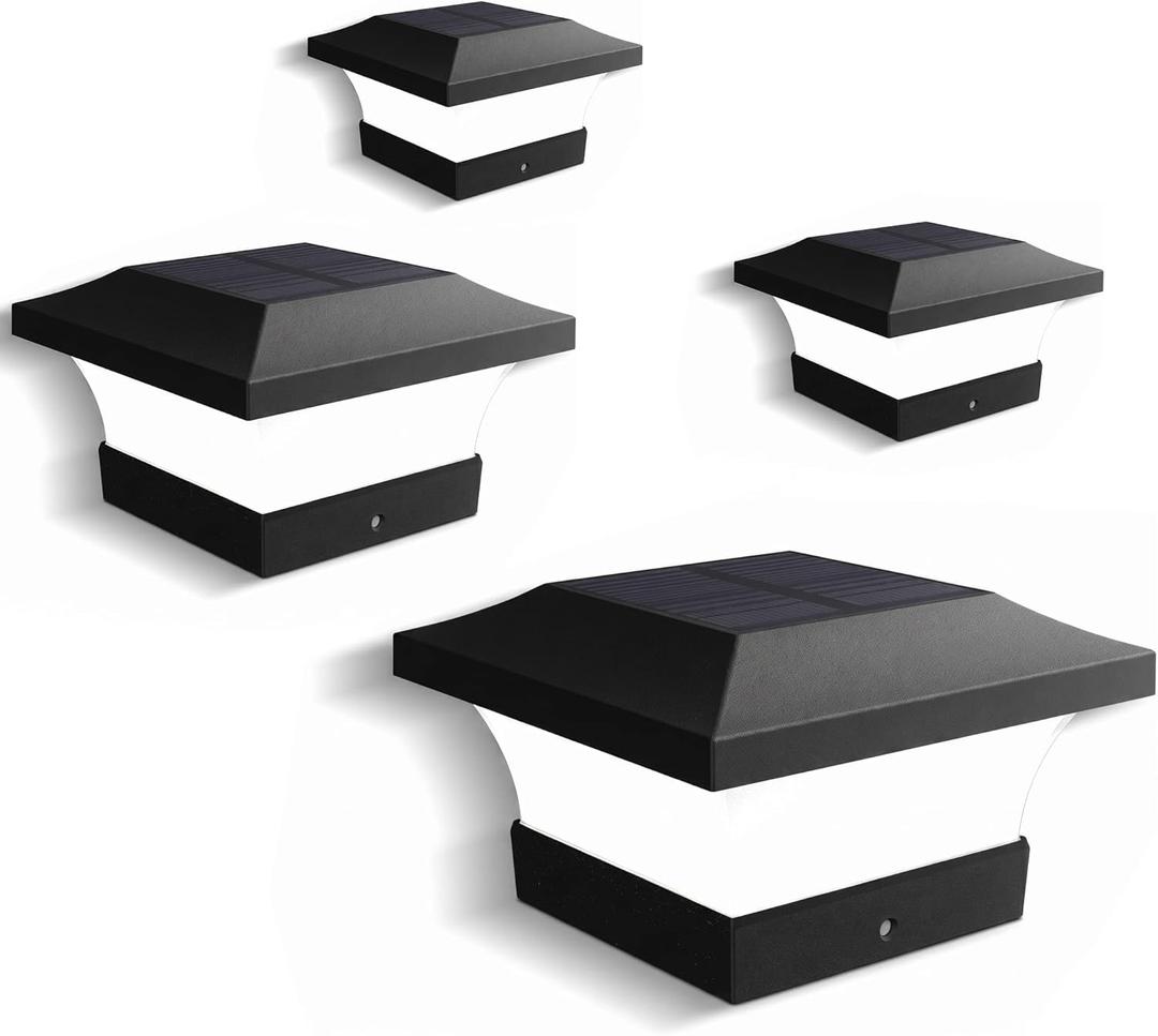 T-SUN Solar Post Cap Lights 4 Pack for 4x4, 5x5 & 6x6 Posts, 6500K Cool White, Waterproof Dusk to Dawn LED Deck & Fence Post Lights, Eco-Friendly & Sustainable, Made with Recycled Materials (Black)