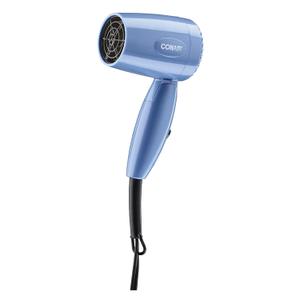 Conair Travel Hair Dryer with Dual Voltage, 1600W Compact Hairdryer with Folding Handle, Hair Blow Dryer with 2 Heat & 2 Speed Settings, Fast Drying, Frizz-Taming Airflow, Easy Storage, Blue