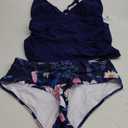 Beachsissi Women's Cute Floral Print Swimsuits V Neck Tummy Control Tankini Set (Large)