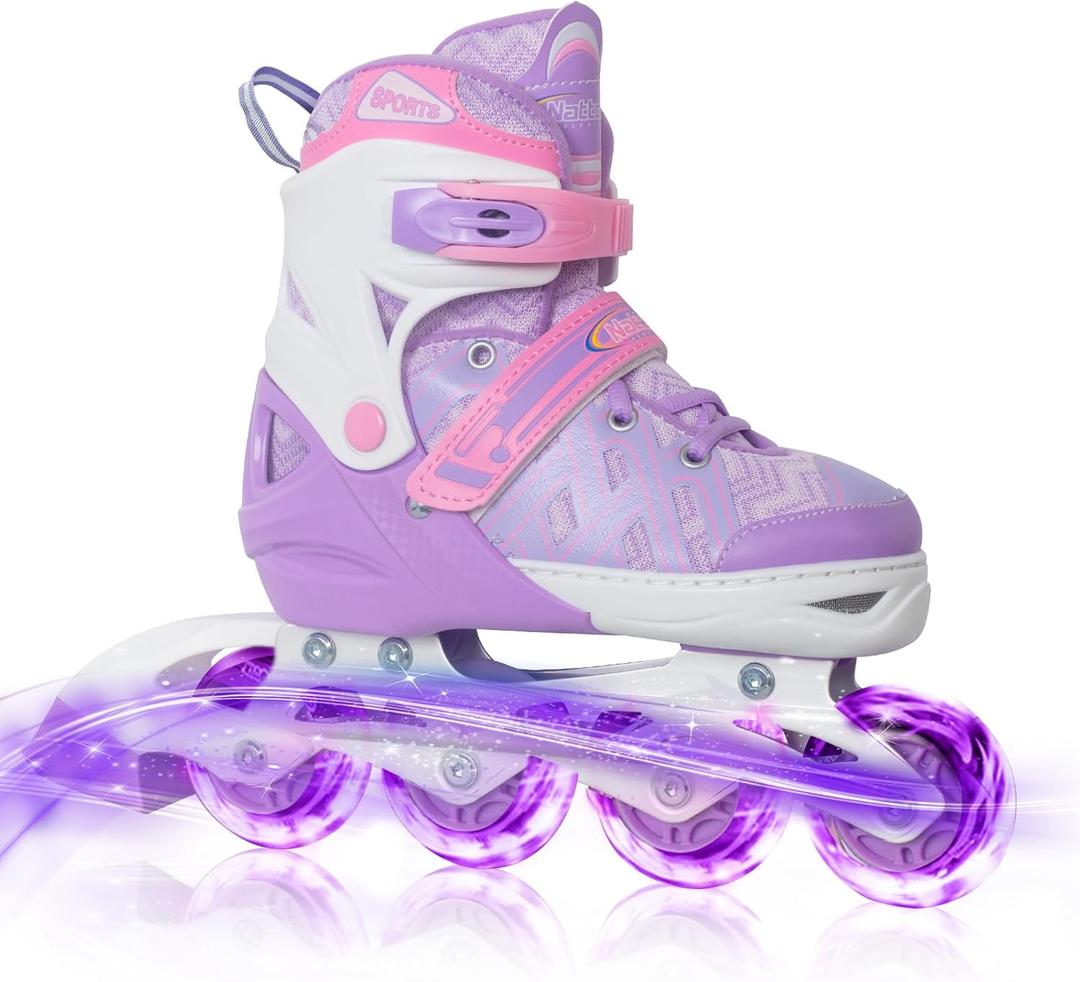 Nattork Adjustable Inline Skates for Kids Boys & Girls, Blue Black Red with Light up Wheels, Youth Blade Roller Skating for Beginners Ages 3-15 (Purple)