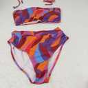 Women's High-Waist Swimsuit Tie-Dye Sexy Bikini Set For Women, Non-Positioned Printed Split Bust Design, 2-Piece Bandeau, Large