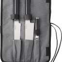 German High-Carbon Steel Cutlery 3-Piece (Chef Knife Bread Pairing Knife) W/Knife Roll Black Stainless 4 Piece
