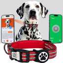 AirTag Dog Collar, IP69 Waterproof Apple AirTag Holder for Reflective Dog Collar, QR Code Personalized Dog Tags (Red, Medium)
