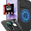 for iPhone 17 Case Magnetic Compatible with MagSafe Wireless Charging,with 2 Screen Protectors,Built-in Kickstand Ring,with Camera Cover Shock-Absorbent Shockproof Heavy Duty Protection Black