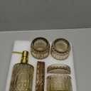 5Pcs Amber Bathroom Accessories Set, Glass Bathroom Accessories, Vintage Bathroom Countertop Decoration Includes Soap Dispenser, Toothbrush Holder, Qtip Holder,Soap Dish and Rinsing Cup