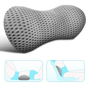 Lumbar Support Pillow - Memory Foam for Low Back Pain Relief, Ergonomic Streamline Car Seat, Office Chair, Recliner and Bed (Upgrade Gray)