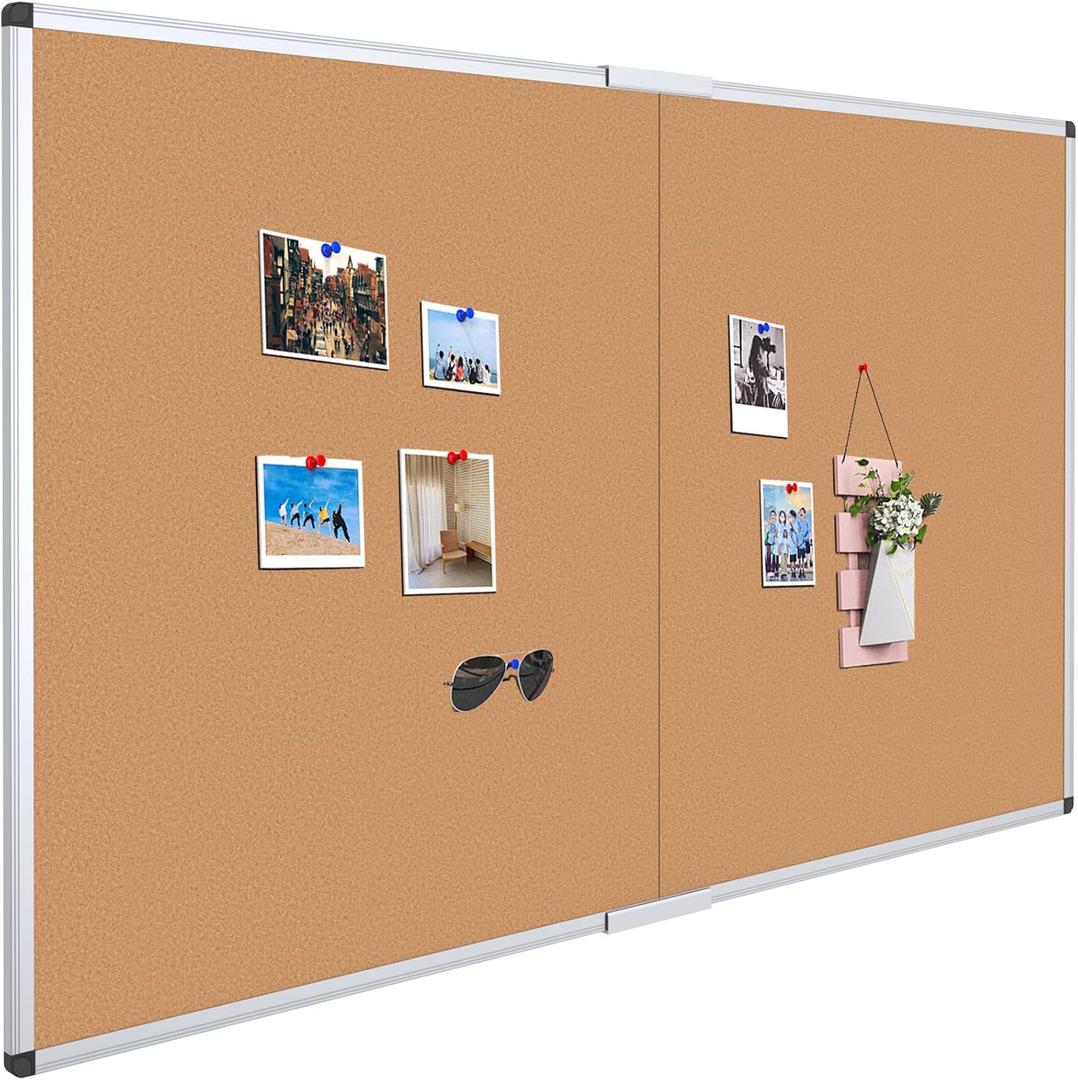 VIZ-PRO Large Cork Bulletin Board/ Foldable Noticeboard, 72 X 48 Inches, Silver Aluminium Frame