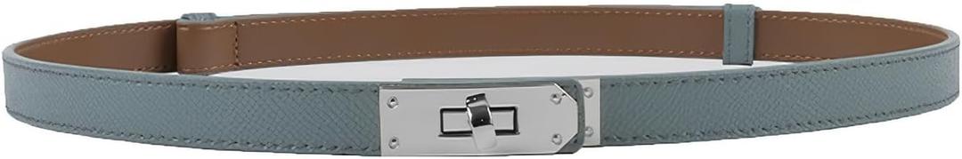 FENLDY Adjustable Thin Belts For Womens Skinny Belts For Dresses Womens Solid Color Alloy Turn Lock Belts For Jeans (Light Blue Silver Buckle)