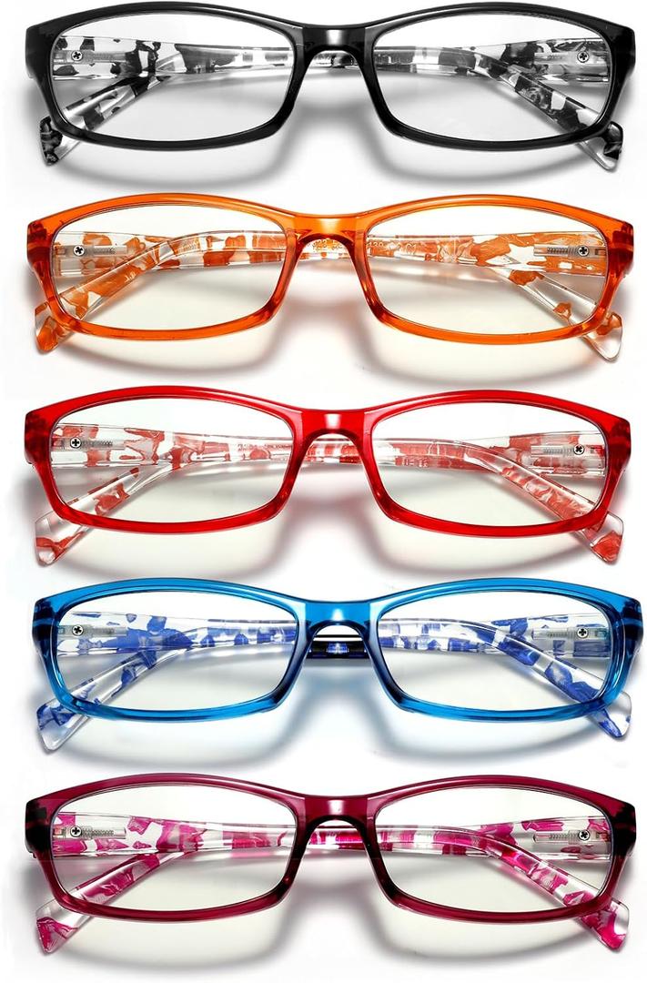 5Pack Reading Glasses for Women - Blue Light Blocking Spring Hinge Computer Readers Anti Glare UV Eyeglasses (2.5 X, Clear Floral 5)