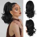 14 Inch Black Ponytail Extension - Soft Wavy Pony Tails Hair Extensions, Claw Clip Ponytail Extension, Natural Short Hair Extensions Ponytail, Synthetic Hair Pieces for Women (Color: Black)